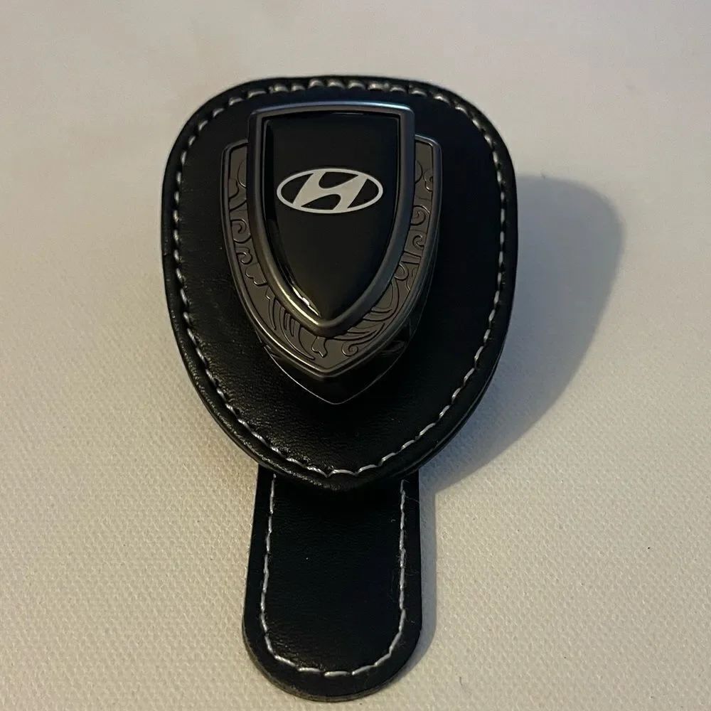 Hyundai Sunglass Holder for Car with Logo Black PU Leather NWT